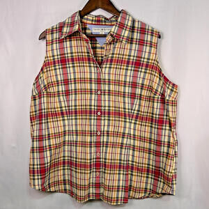 Vintage Tommy Hilfiger Women’s Sleeveless Plaid Button-Up Shirt Size 18